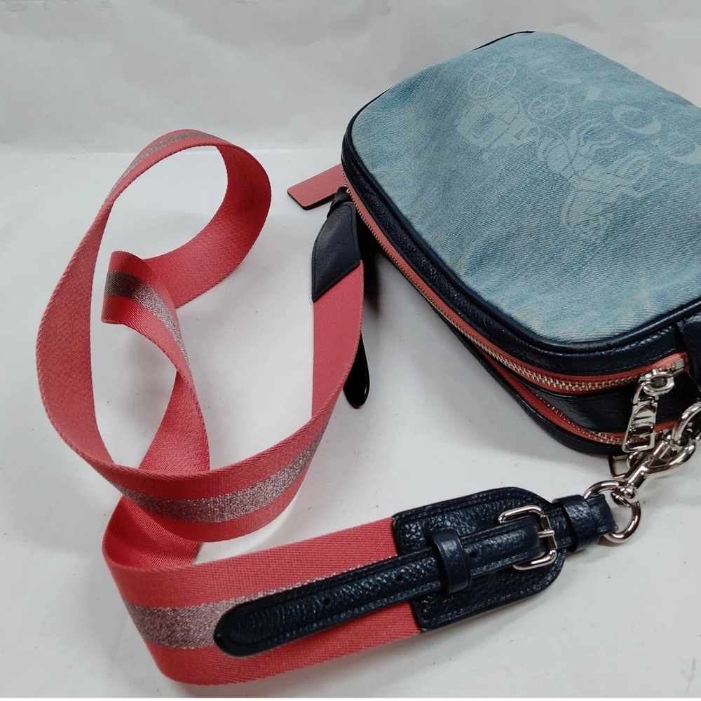 Authentic Coach Blue Denim crossbody Bag with Coral Strap - Picture 8 of 17